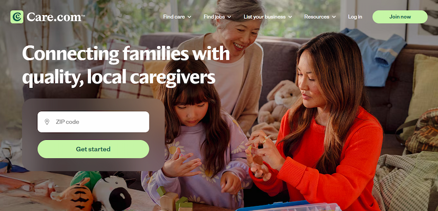 Screenshot of Care homepage