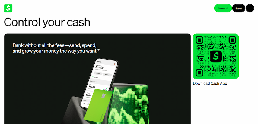 Screenshot of Cash App homepage