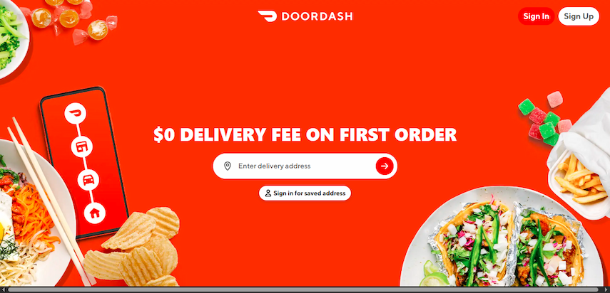 Screenshot of DoorDash homepage