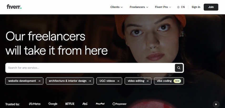 Screenshot of Fiverr homepage