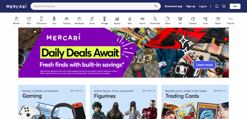 Screenshot of Mercari homepage
