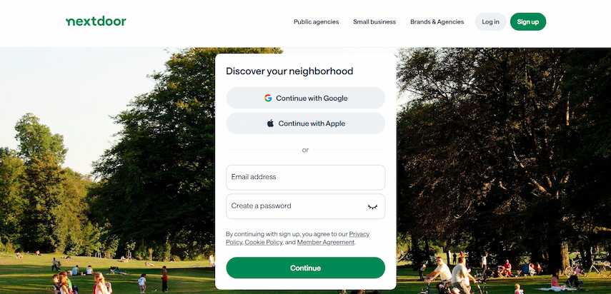Screenshot of Nextdoor homepage