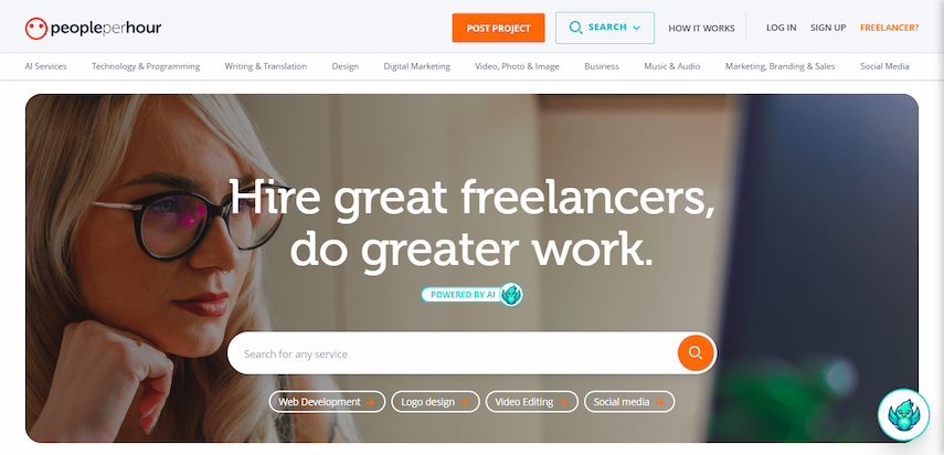 Screenshot of PeoplePerHour homepage