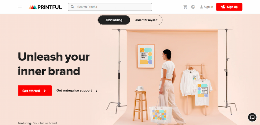 Screenshot of Printful homepage