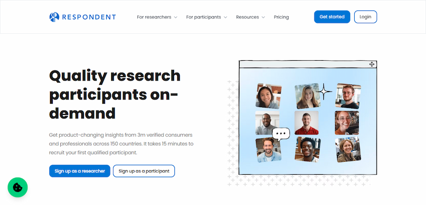 Screenshot of Respondent homepage