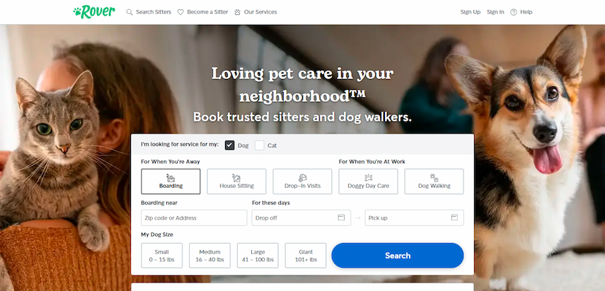 Screenshot of Rover homepage