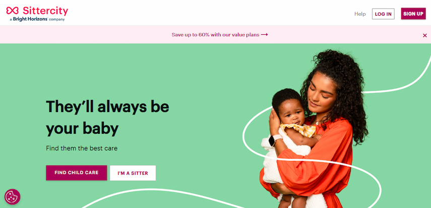 Screenshot of Sittercity homepage