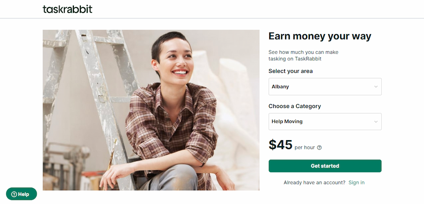 Screenshot of TaskRabbit webpage