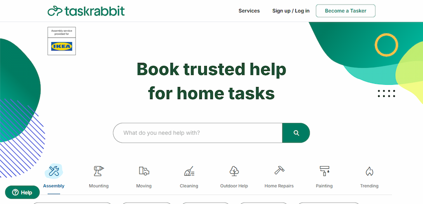 Screenshot of TaskRabbit homepage