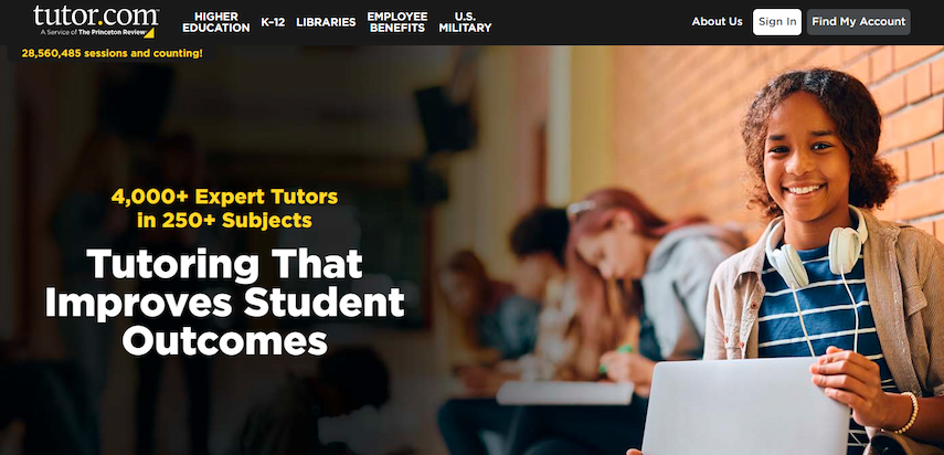 Screenshot of Tutor homepage