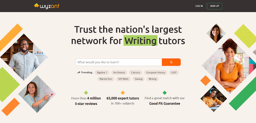 Screenshot of Wyzant homepage